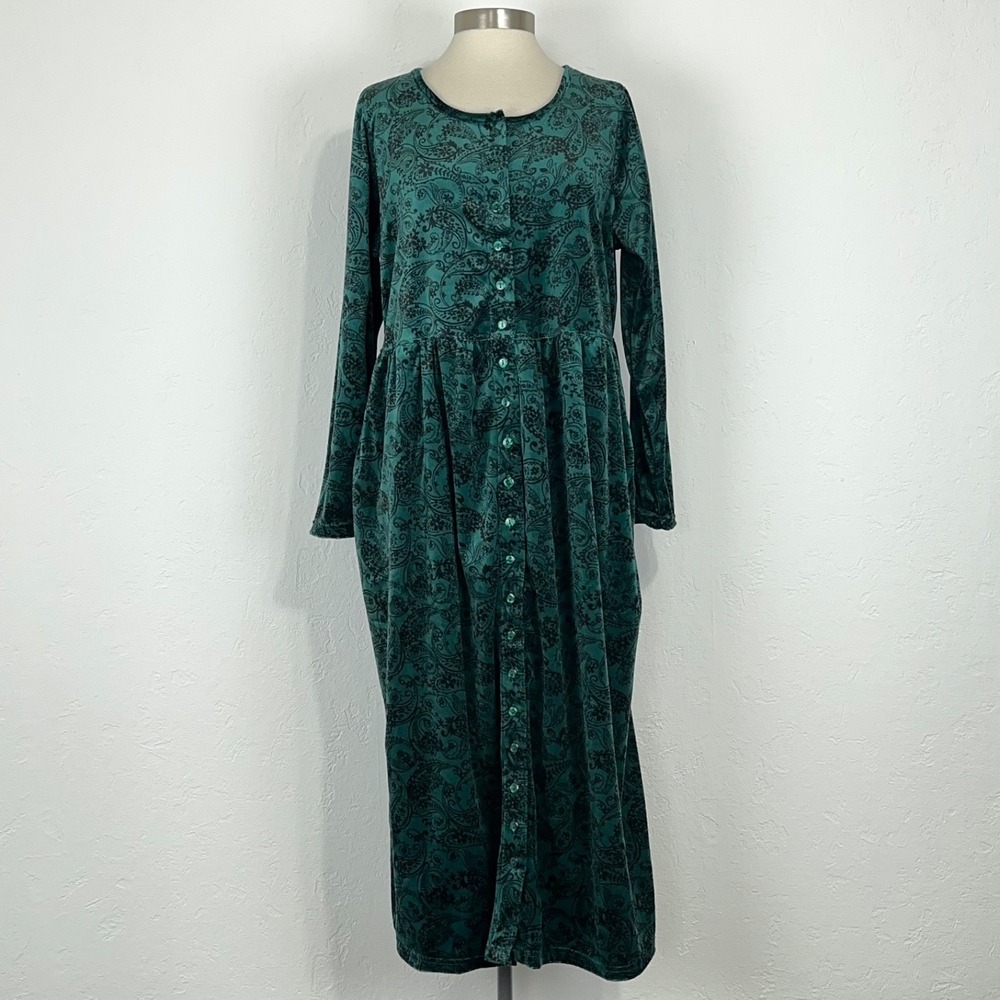 Dark Cottagecore Whimsical Witchy Dress Size 14W 16W Green Velvet Paisley Button
